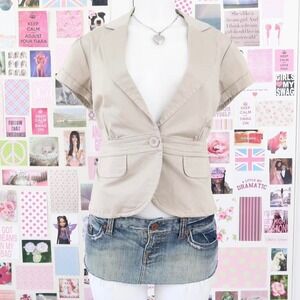 h&m taupe short sleeve blazer size 14